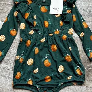 Kyte BABY Forest Green Romper with Orange Citrus Design